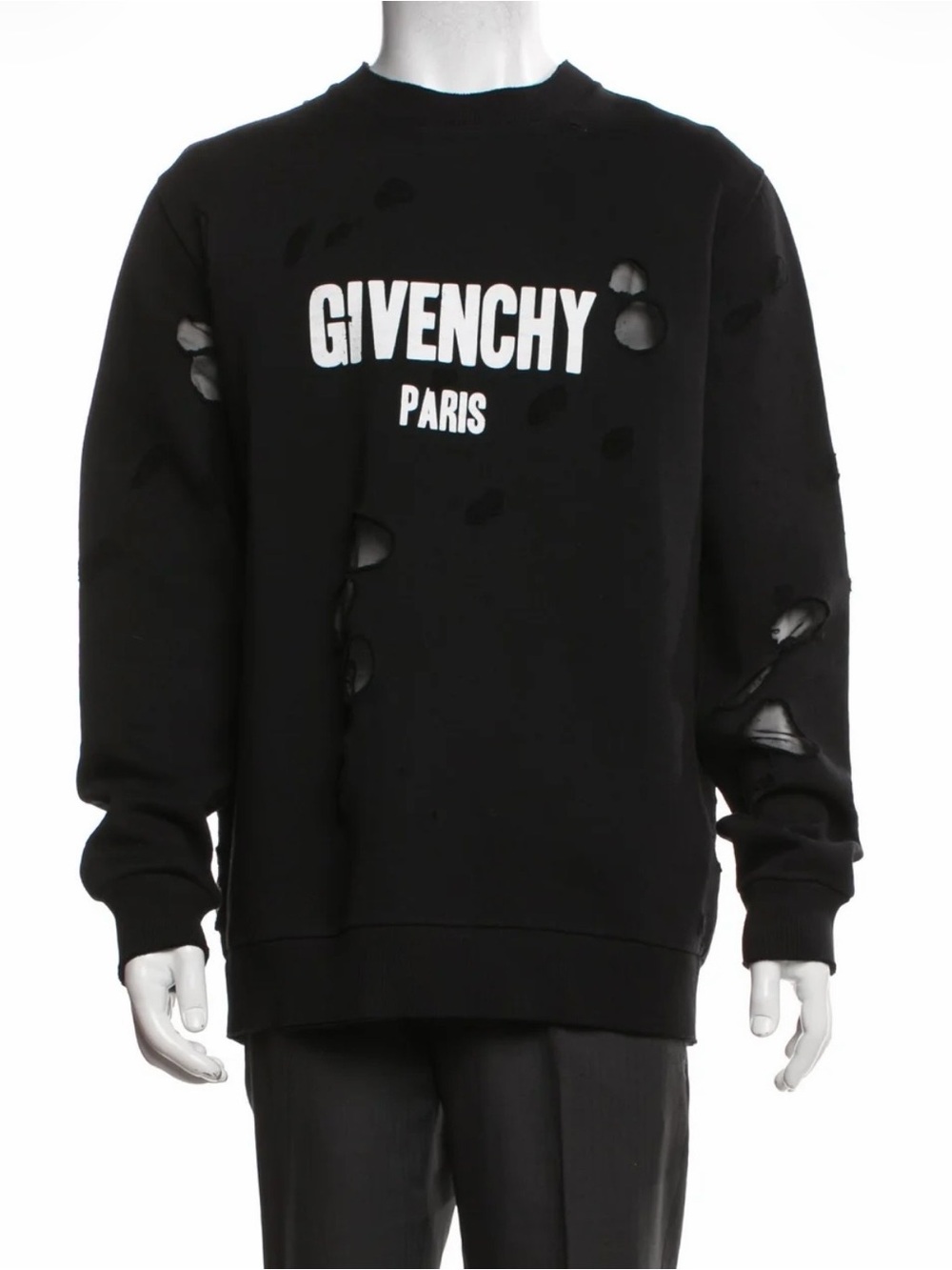 Givenchy Black Distressed Logo Crewneck Sweater
